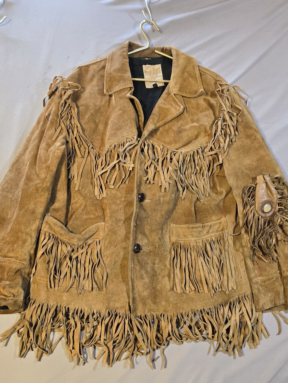 VTG House of Peerless Suede Fringe Jacket Mens 44 Western Cowboy 70s Tan Coat